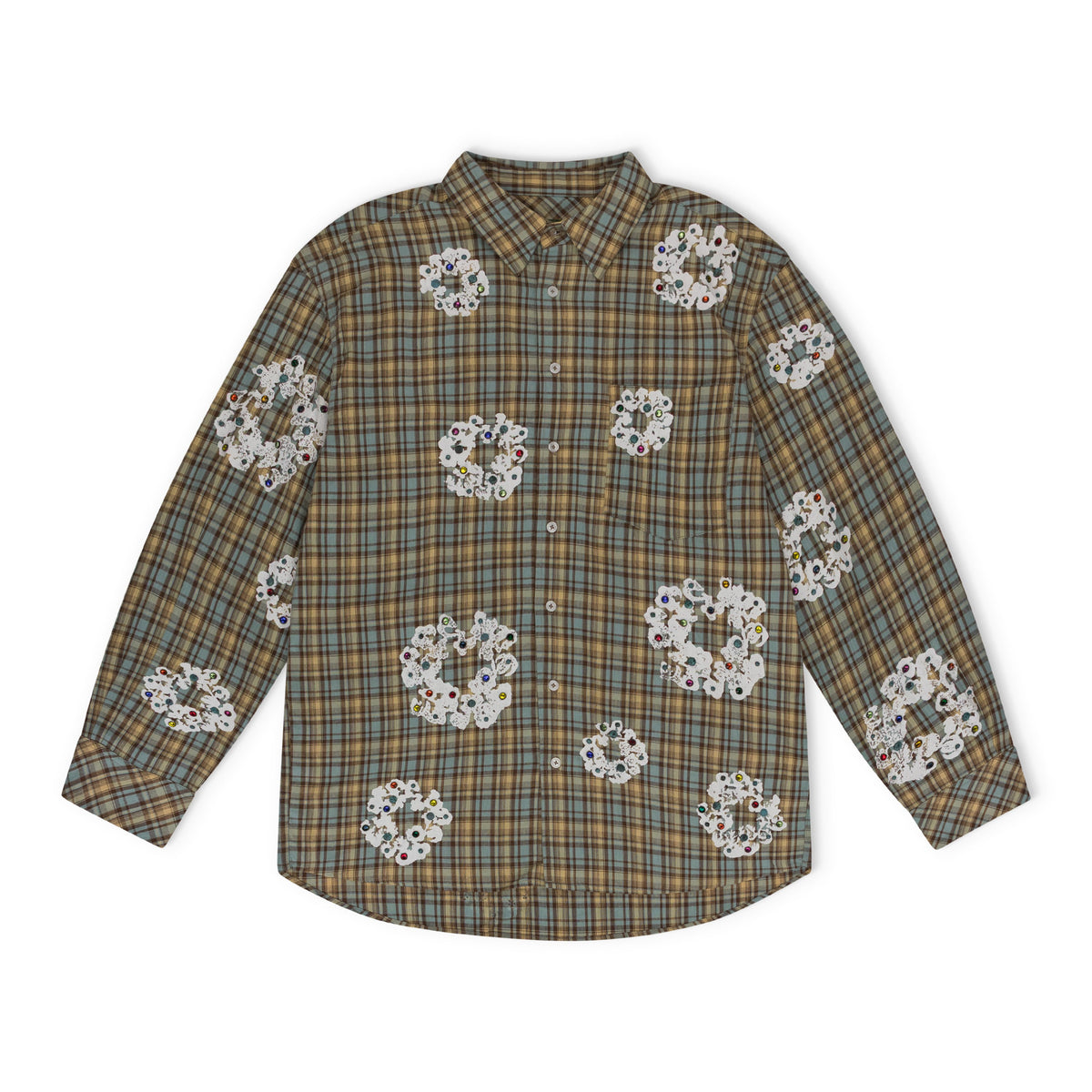 Tan Cotton Wreath Western Button Up