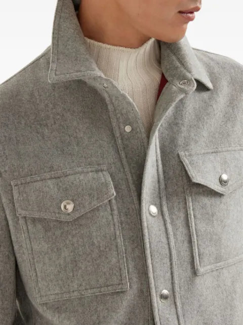 Brunello Cucinelli lightweight water-resistant cashmere shirt-style outerwear jacket