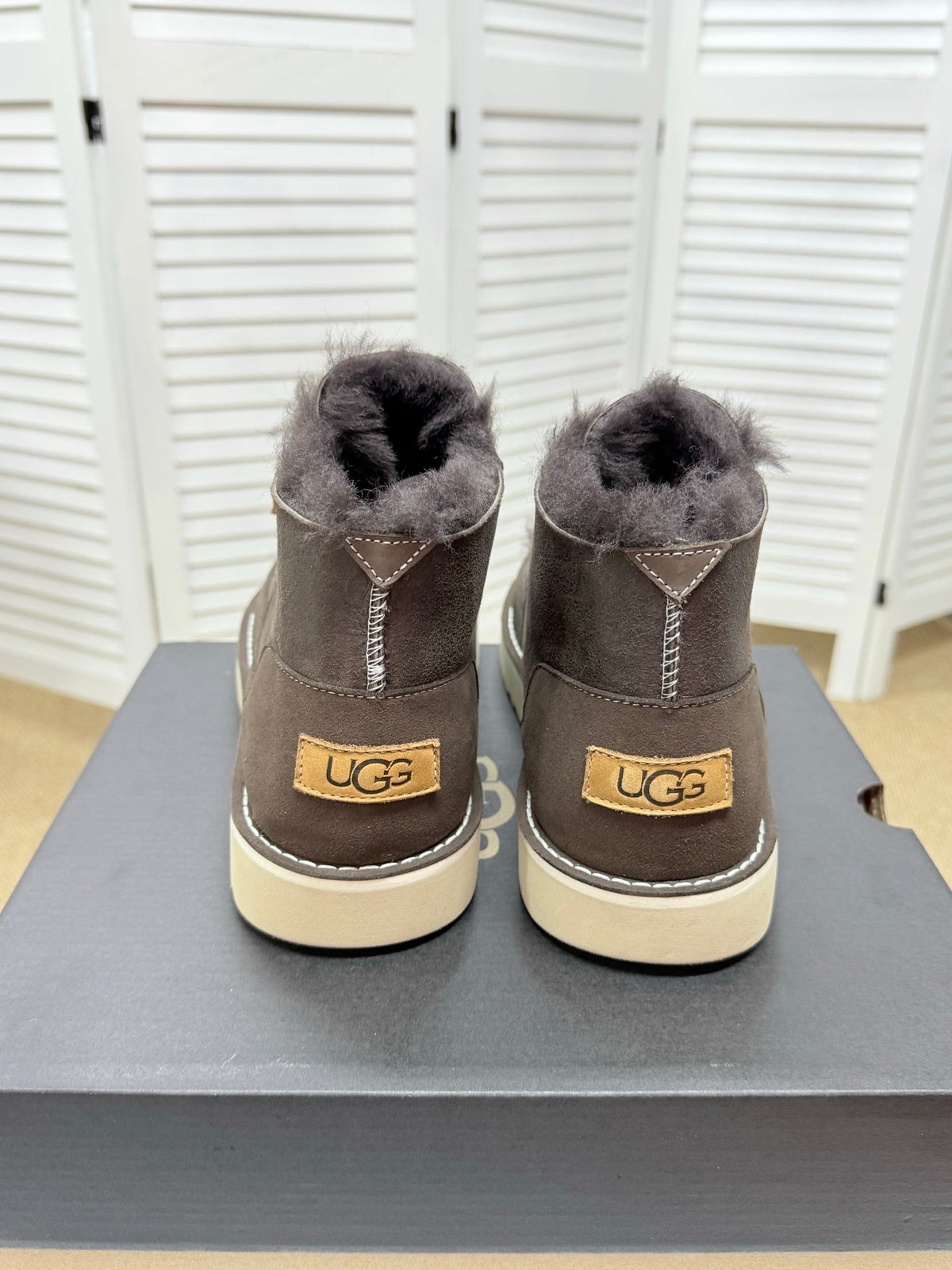 UGG Dark Brown Waxed Leather Shearling Boots