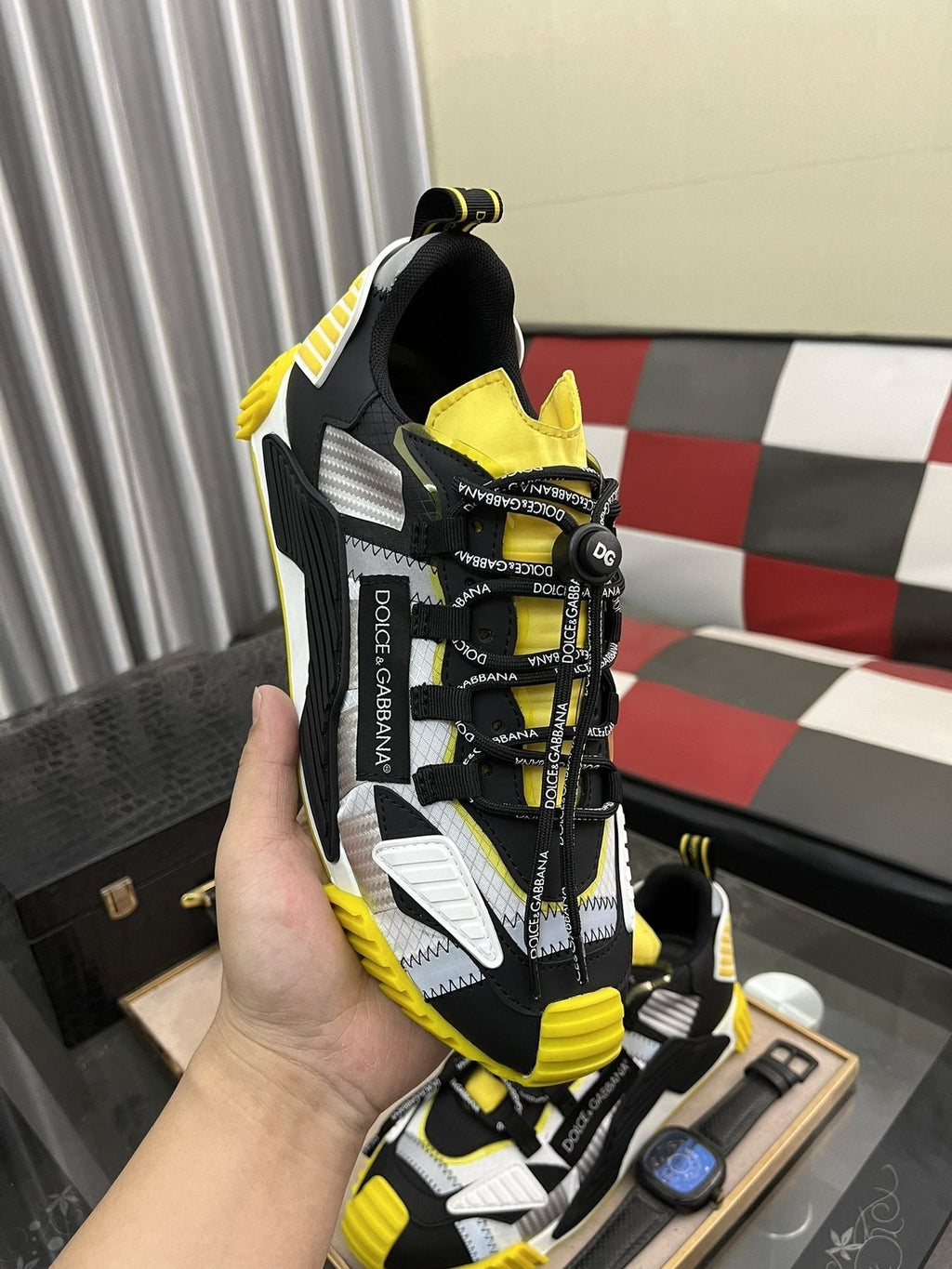 Dolce & Gabbana Black, White & Yellow Chunky Sneakers