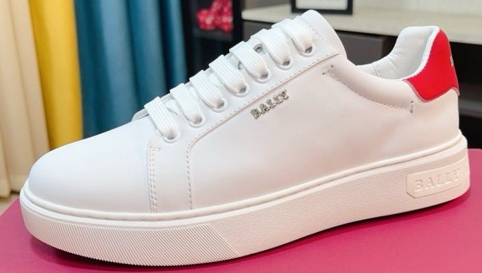 Bally White Red Heel Low-Top Sneakers